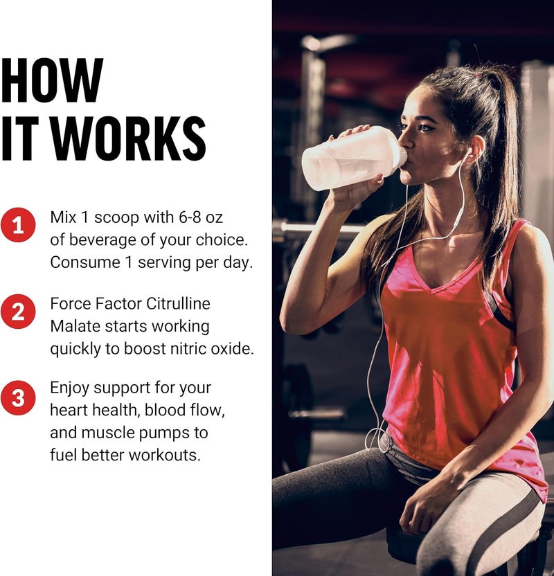 FORCE FACTOR Citrulline Malate 21 L Citrulline Supplement for Men to Boost Nitric Oxide Blood Flow Muscle Pumps and Performance L Citrulline Powder Pump Supplement Unflavored 66 Servings - Image 4