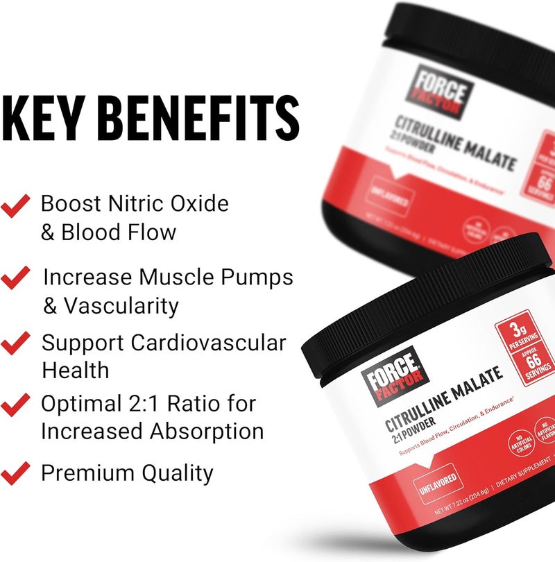 FORCE FACTOR Citrulline Malate 21 L Citrulline Supplement for Men to Boost Nitric Oxide Blood Flow Muscle Pumps and Performance L Citrulline Powder Pump Supplement Unflavored 66 Servings - Image 2