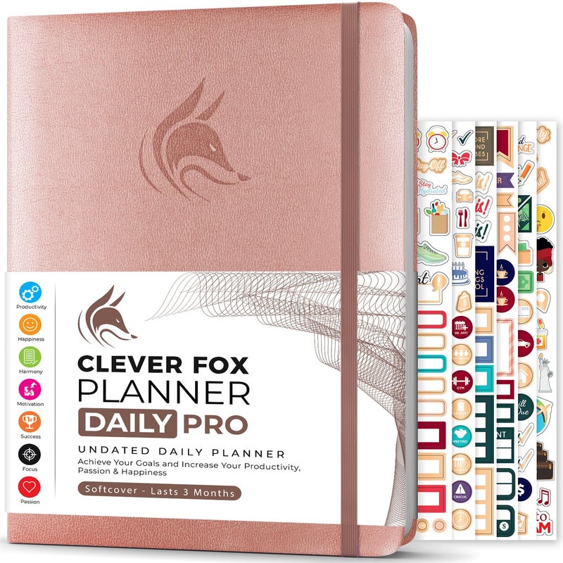 Clever Fox Planner Daily PRO 85 x 11 A4 Size Daily Life Planner and Gratitude Journal to Increase Productivity Time Management and Hit Your Goals Undated Lasts 3 Months Rose Gold