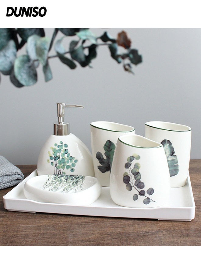 DUNISO 6 Pcs  Ceramic  Bathroom Accessories Sets Complete With Soap Dispenser,Soap Dish，Mouthwash cup, toothbrush cup, tray ,Countertop Bathroom Decor - Image 1