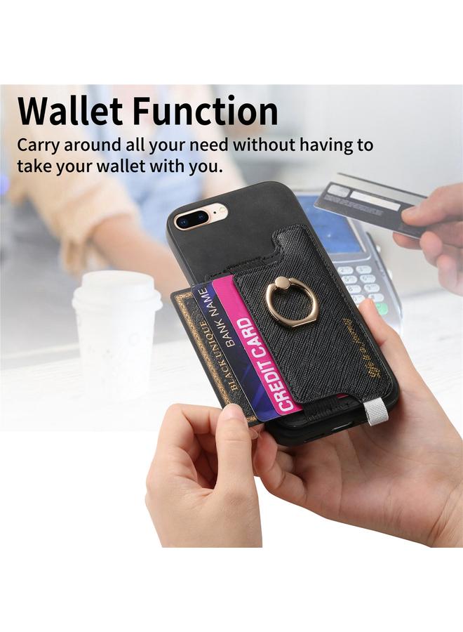 اس-توب جراب هاتف iPhone X / XS Retro Magsafe Cross Leather Ring Holder Card Bag Case - Image 4