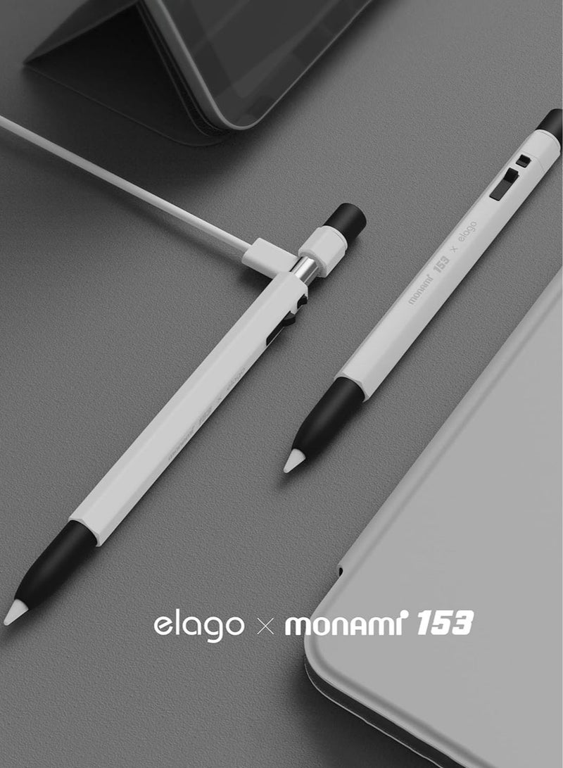 Elago Monami for Apple Pencil USB-C Case Cover Sleeve, Classic Design, Compatible with Magnetic Charging and Double Tap - Black | White - Image 2