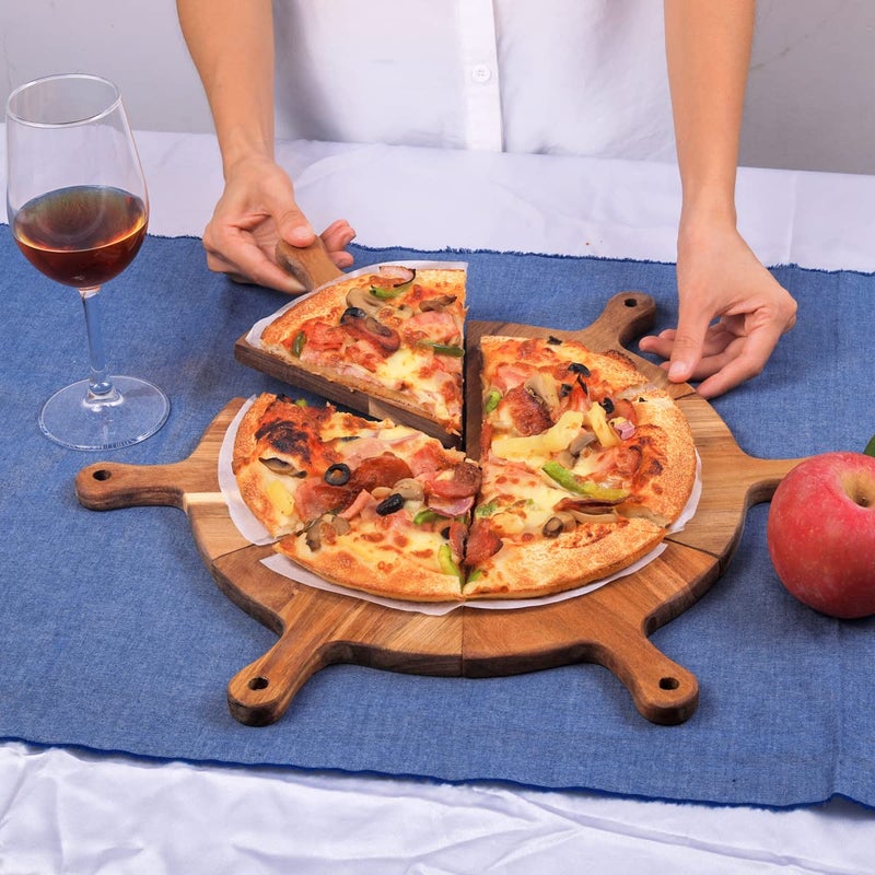 Loticy Bamboo Pizza Plate Set  Round  Triangle 6pcs Stackable 12  6 Inches 