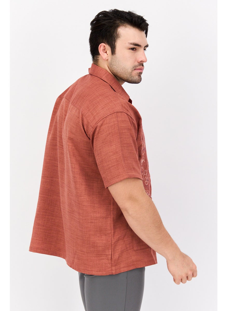 Wrangler Men Regular Fit Embroidered Short Sleeves Casual Shirt, Brown  - Image 2