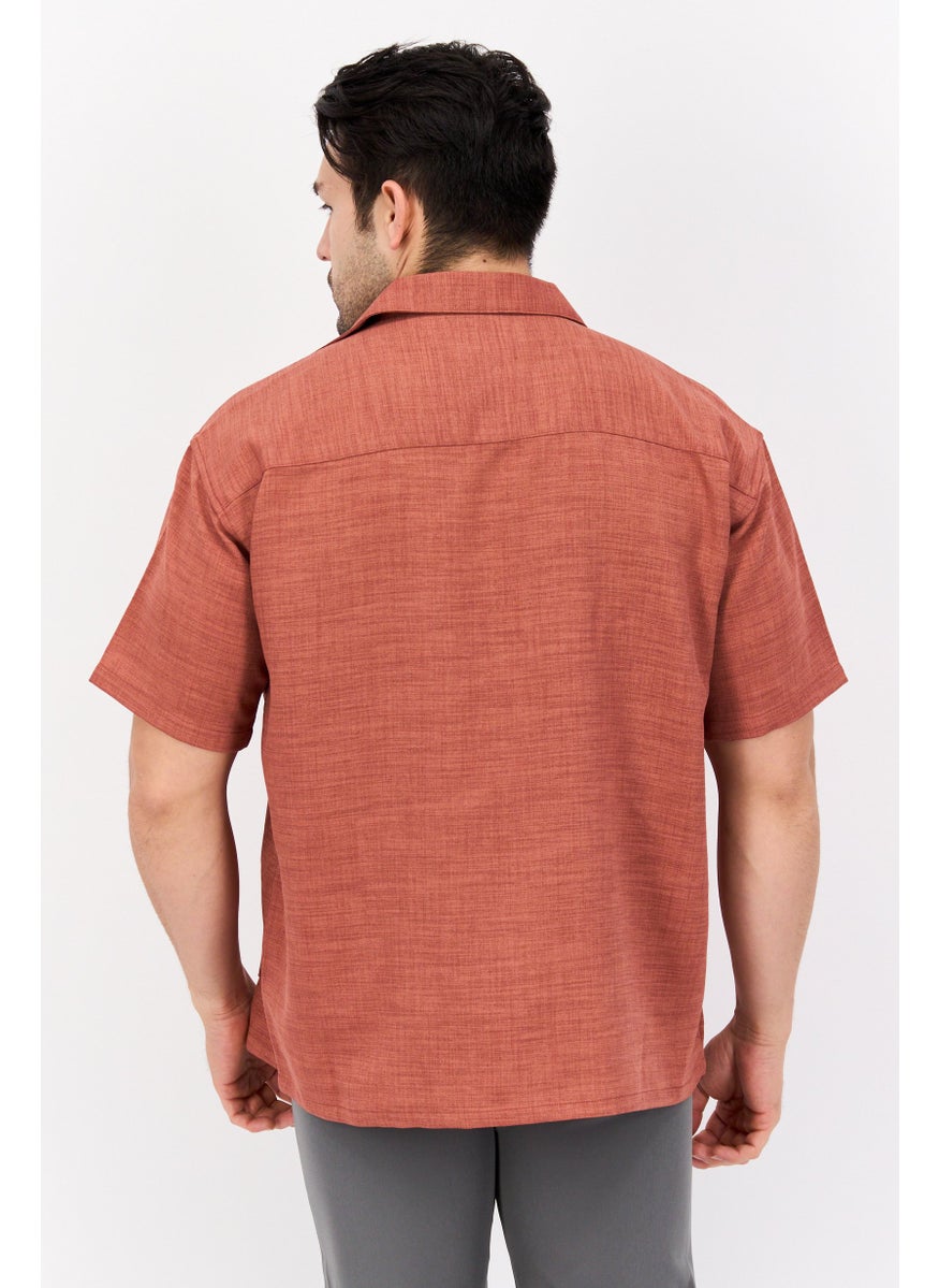 Wrangler Men Regular Fit Embroidered Short Sleeves Casual Shirt, Brown  - Image 3