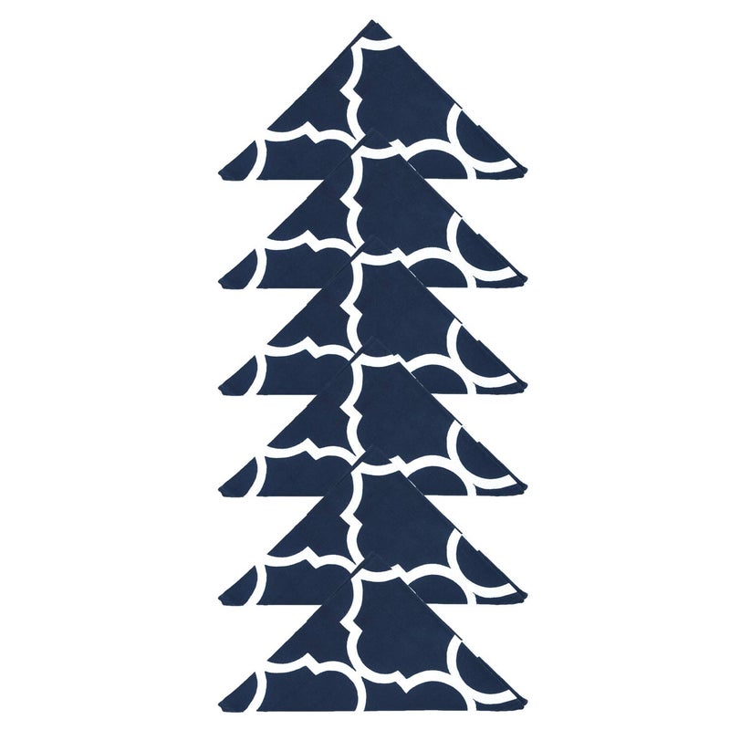 Dekor World Cotton Navy Blue Ogee Printed and Solid Napkin Set (Pack of 12) - Image 2