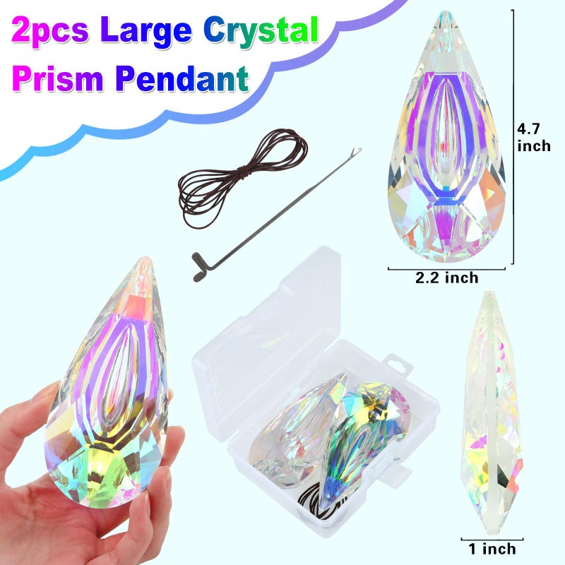 HYBEADS 120mm Crystal Suncatcher, 2 Pack Large Prism Sun Catchers Windows Hanging Ornaments Rainbow Maker Pendant Indoor Outdoor Garden Chandelier Birthday Wedding Party Valentines Day Gifts for Women - Image 4
