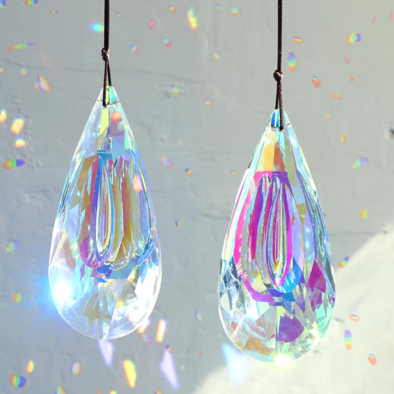 HYBEADS 120mm Crystal Suncatcher, 2 Pack Large Prism Sun Catchers Windows Hanging Ornaments Rainbow Maker Pendant Indoor Outdoor Garden Chandelier Birthday Wedding Party Valentines Day Gifts for Women - Image 2