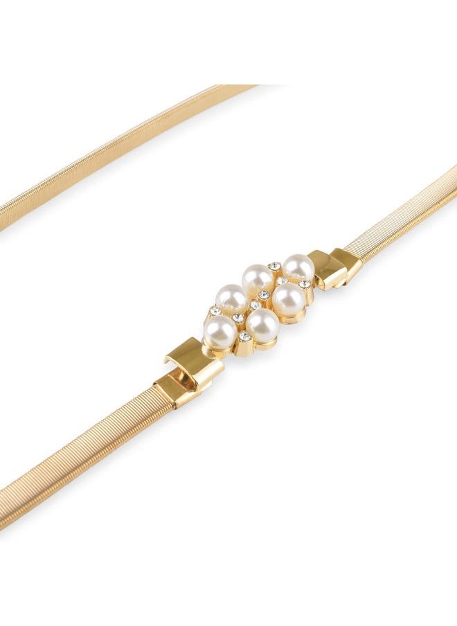BlackButterfly Metallic Elastic Stretchy Chain Belt (Gold/Rhinestone, M)  - Image 3