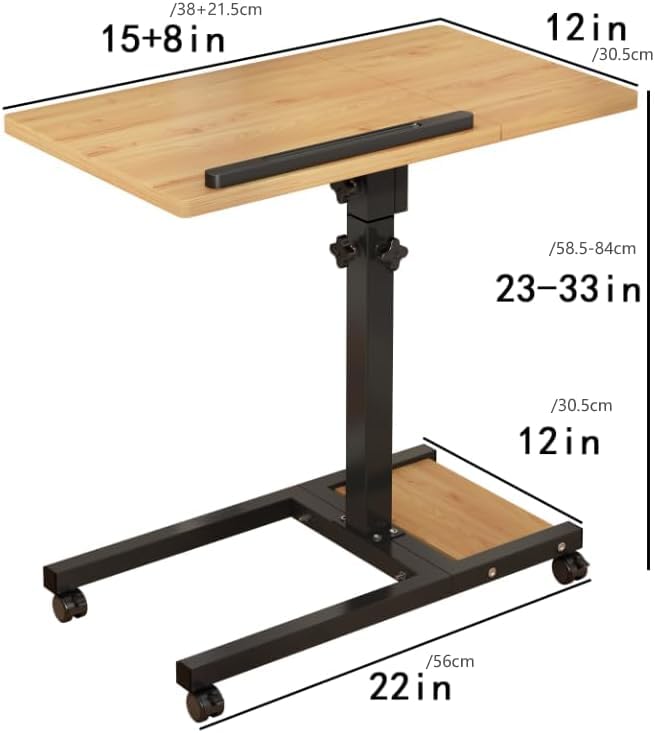 LINGMI Laptop Desk Stand for Bed Portable Desk Overbed Bedside Mobile Laptop Table Rolling Foldable Table Adjustable Height with Locked Wheels & Mouse Pad for Office Sofa (Natural Color) - Image 2