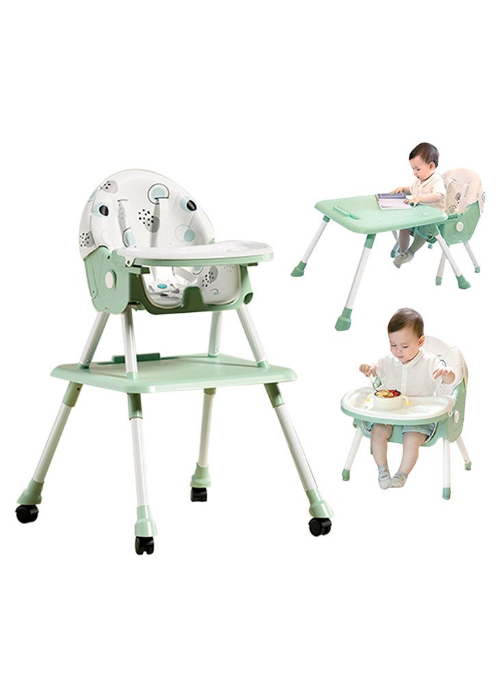 Perfii Baby Highchair with Wheels Adjustable Height Feeding Chair with Tray Toddler Booster Seat for Kids Dining Chair with Seat Belt - Image 1