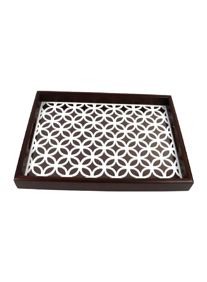 Bien Servi Rectangle Shape Floral Design Wooden Serving Tray Brown And White 38 X 28 X 4 Cm 220559B-L