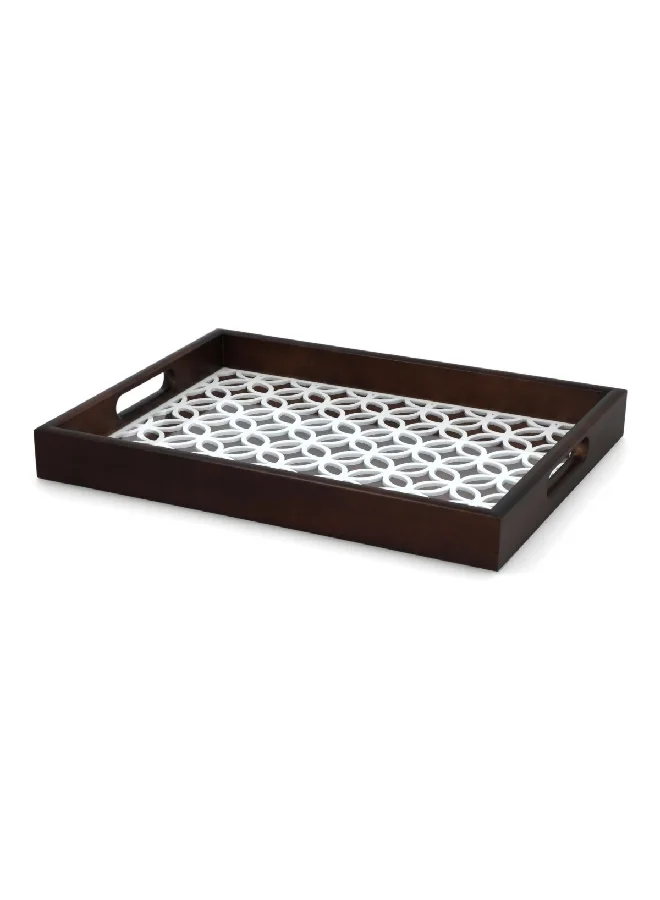 Bien Servi Rectangle Shape Floral Design Wooden Serving Tray Brown And White 38 X 28 X 4 Cm 220559B-L