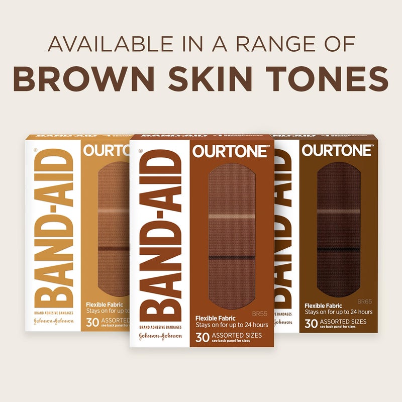 Band-Aid Brand Ourtone Adhesive Bandages, Flexible Protection & Care of Minor Cuts & Scrapes, Quilt-Aid Pad for Painful Wounds, BR65, Assorted Sizes, 30 ct, Pack of 3 - Image 5
