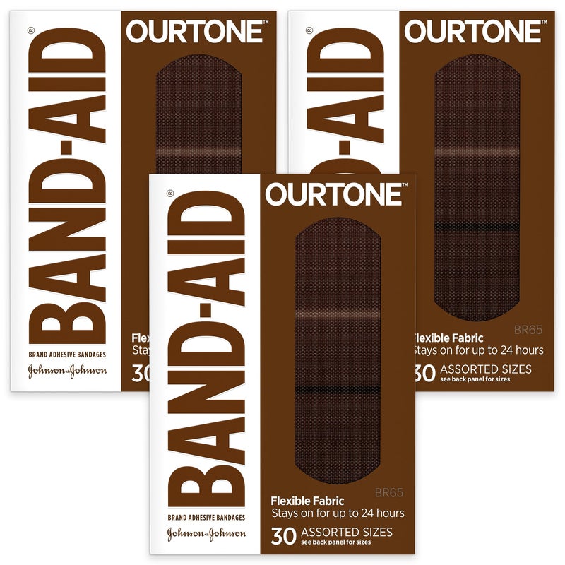 Band-Aid Brand Ourtone Adhesive Bandages, Flexible Protection & Care of Minor Cuts & Scrapes, Quilt-Aid Pad for Painful Wounds, BR65, Assorted Sizes, 30 ct, Pack of 3 - Image 1