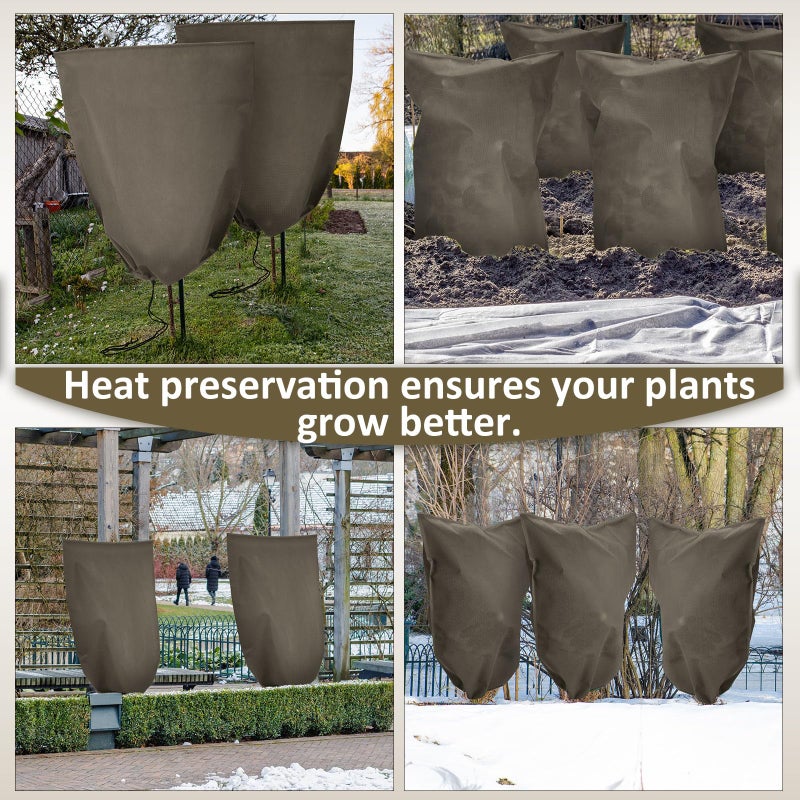 Wesnoy 12 Packs Winter Plant Covers Freeze Protection Drawstring Tree Cover 23.62 x 31.5 in Large Reusable Frost Protection for Plants Fruit Tree Shrub, Outdoor Prevention Bag (Brown) - Image 5