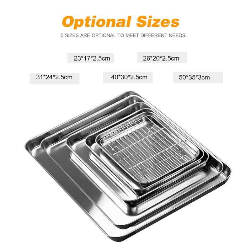 Stainless Steel Flat Bottom Baking Tray with Mesh Set Square Barbecue Plate with Cooling Rack Drip Pan Baking Plate Barbecue Tray Bakeware (50*35*3cm) - Image 2