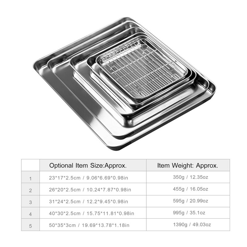 Stainless Steel Flat Bottom Baking Tray with Mesh Set Square Barbecue Plate with Cooling Rack Drip Pan Baking Plate Barbecue Tray Bakeware (50*35*3cm) - Image 3