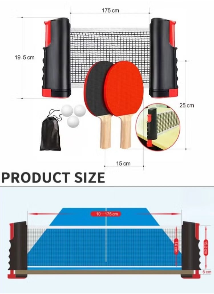 founder Ping Pong Paddle Set,Portable Table Tennis Set with Retractable Net,2 Rackets,3 Balls And Carry Bag for Children Adult Indoor/Outdoor Games - Image 4