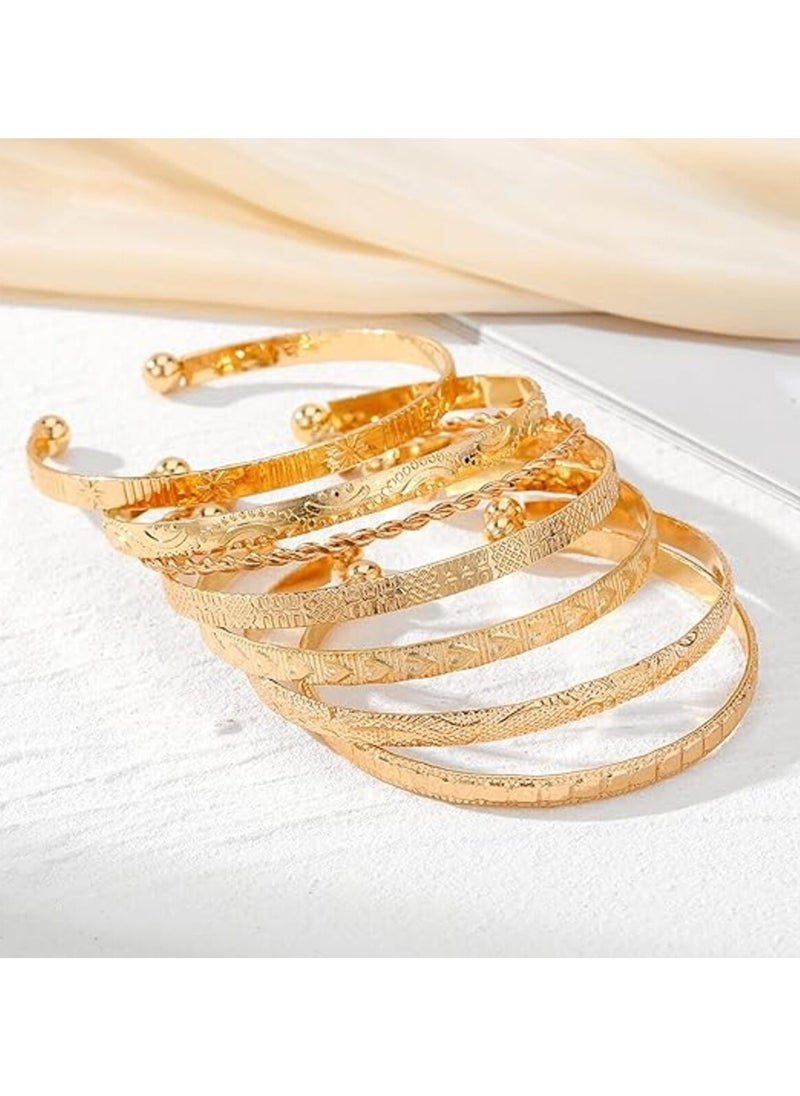 Generic 7 Pcs Gold Bangle Bracelets For Women, 14k Gold Plated Multi Layer Stackable Cuff Bracelet Set, Trendy Elegance Charms Non Tarnish Minimalist Textured Boho Jewelry Gift for Women  - Image 5