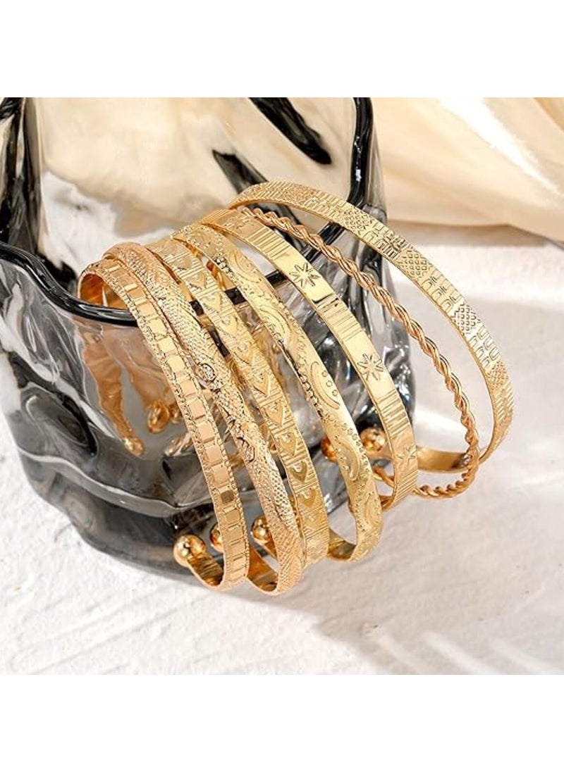 Generic 7 Pcs Gold Bangle Bracelets For Women, 14k Gold Plated Multi Layer Stackable Cuff Bracelet Set, Trendy Elegance Charms Non Tarnish Minimalist Textured Boho Jewelry Gift for Women  - Image 4