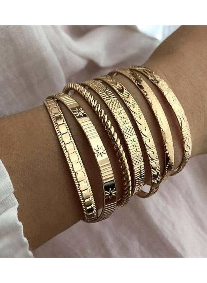 Generic 7 Pcs Gold Bangle Bracelets For Women, 14k Gold Plated Multi Layer Stackable Cuff Bracelet Set, Trendy Elegance Charms Non Tarnish Minimalist Textured Boho Jewelry Gift for Women  - Image 2