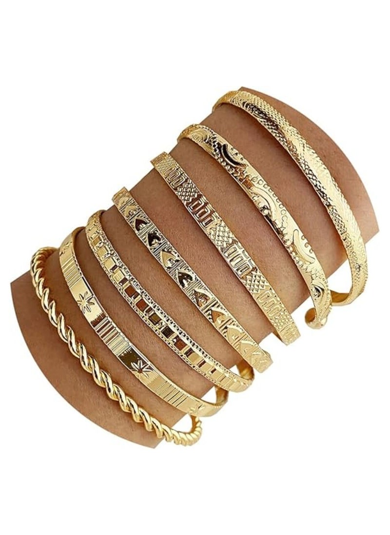 Generic 7 Pcs Gold Bangle Bracelets For Women, 14k Gold Plated Multi Layer Stackable Cuff Bracelet Set, Trendy Elegance Charms Non Tarnish Minimalist Textured Boho Jewelry Gift for Women  - Image 1