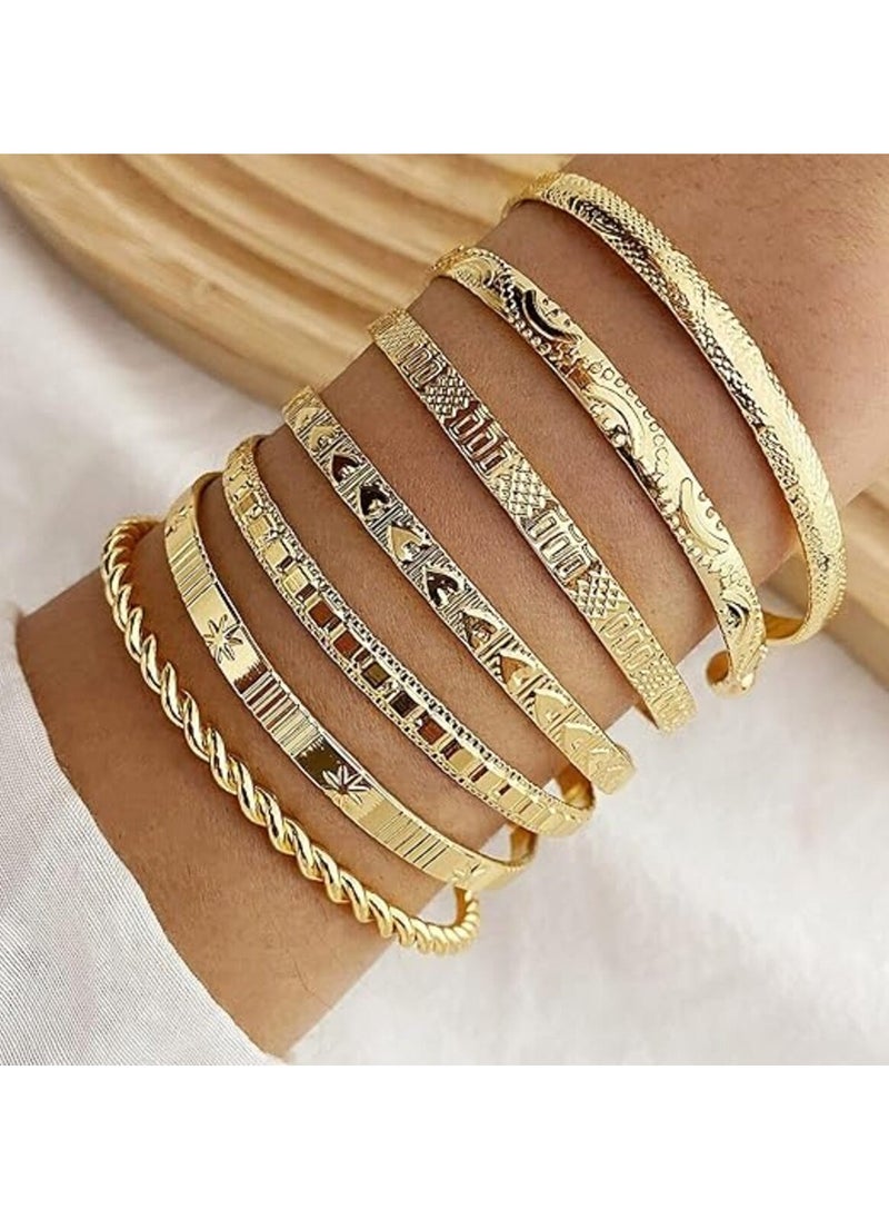 Generic 7 Pcs Gold Bangle Bracelets For Women, 14k Gold Plated Multi Layer Stackable Cuff Bracelet Set, Trendy Elegance Charms Non Tarnish Minimalist Textured Boho Jewelry Gift for Women  - Image 3