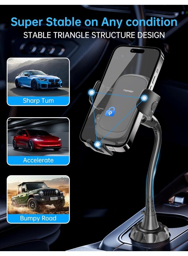 TOPGO Cup Holder Phone Mount, [Upgraded Adjustable Gooseneck & Firmly Stable] Cup Holder Phone Holder for Car, Cell Phone Automobile Cradles for iPhone 14, Samsung and More Smartphone(Black) - Image 3