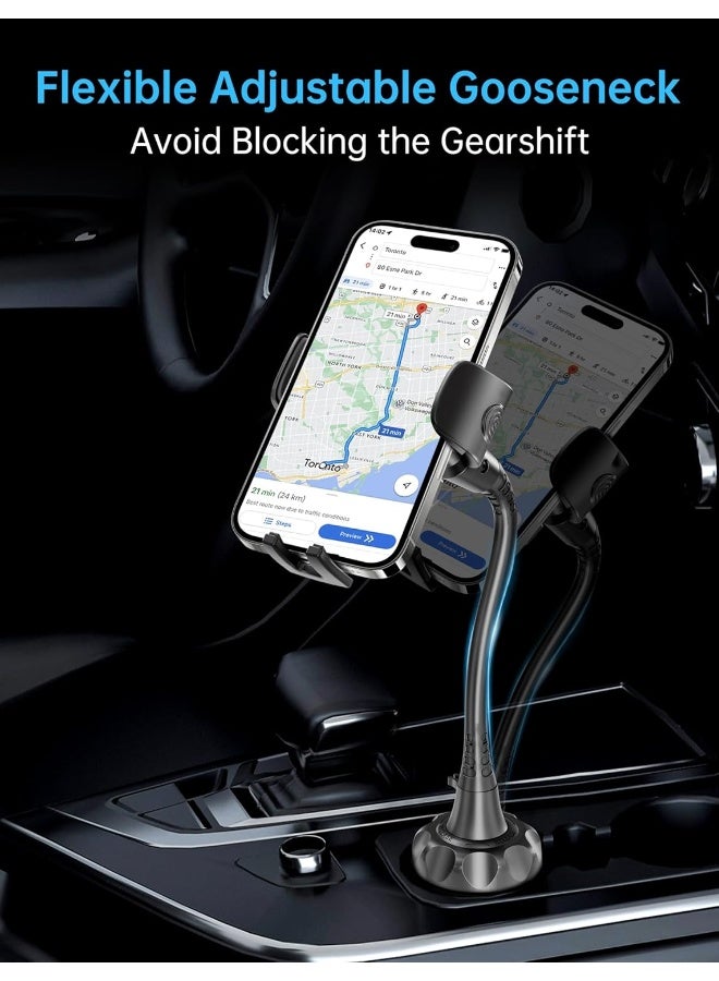 TOPGO Cup Holder Phone Mount, [Upgraded Adjustable Gooseneck & Firmly Stable] Cup Holder Phone Holder for Car, Cell Phone Automobile Cradles for iPhone 14, Samsung and More Smartphone(Black) - Image 2