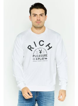 JOHN RICHMOND Men Crew Neck Long Sleeve Graphic Print Sweatshirt, White  - Image 1