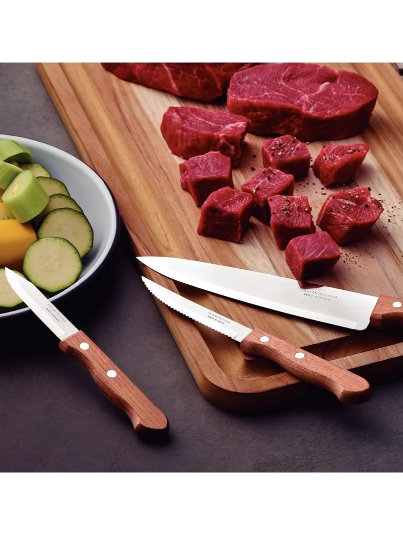 ترامونتينا Tramontina Dynamic 8 Inches Chef Knife with Stainless Steel Blade and Natural Wood Handle