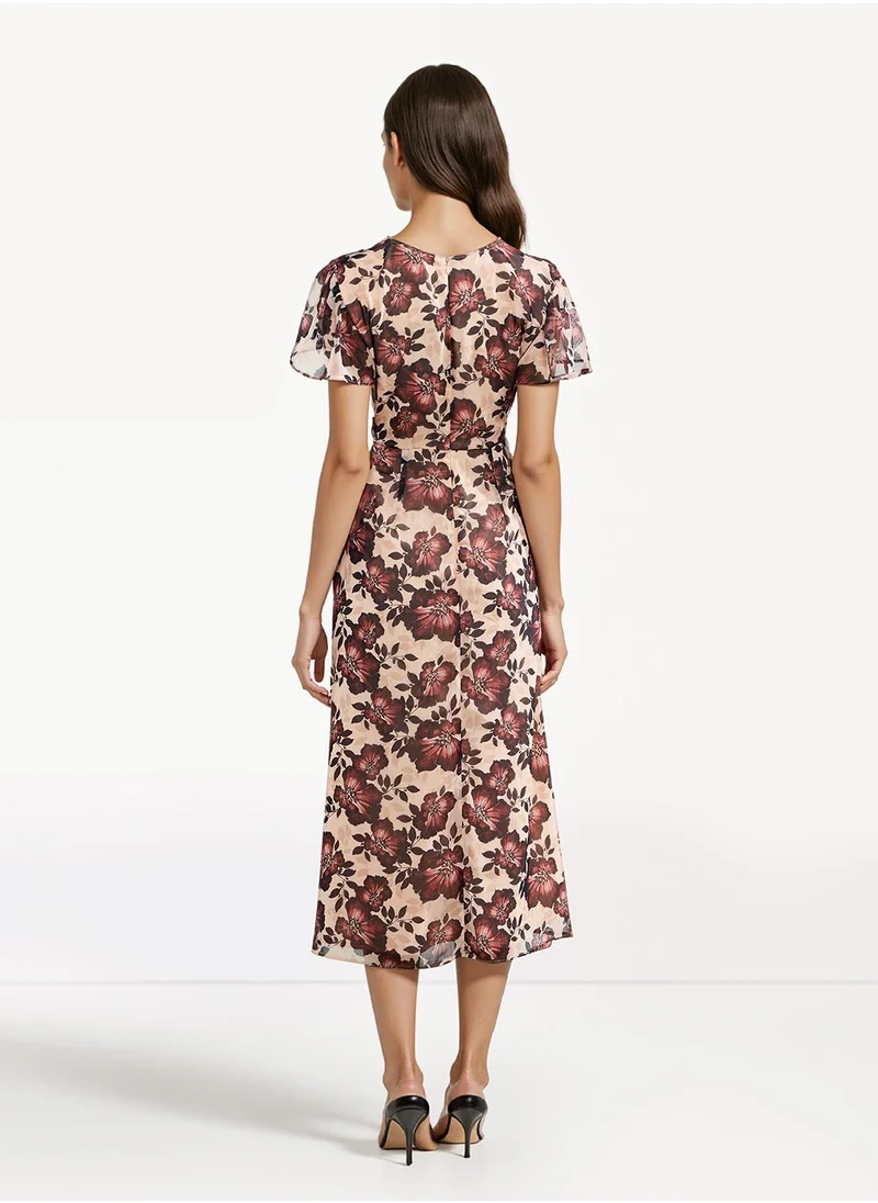 فرنش كونكشن Flared Polyester Mid-Calf Dress