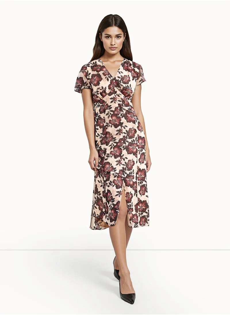 فرنش كونكشن Flared Polyester Mid-Calf Dress