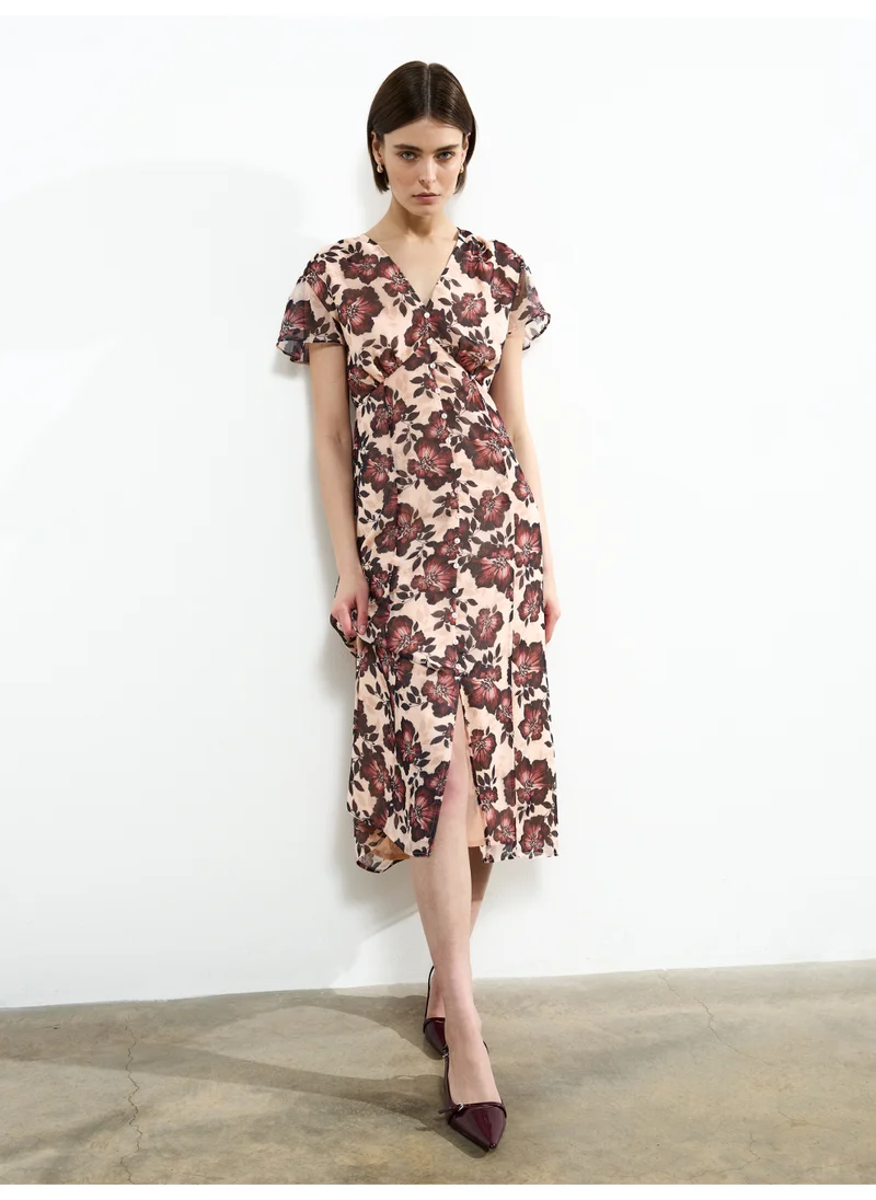 فرنش كونكشن Flared Polyester Mid-Calf Dress