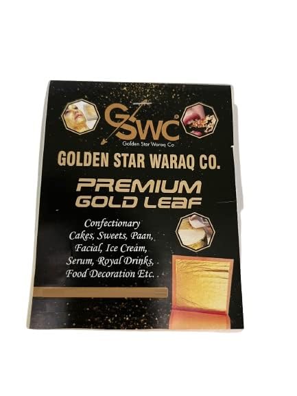 GSWC Golden Star waraq Company Gold Leaf 24K Gold Foil Sheets Size 50 mm x 75 mm Pack of 50New - Image 1