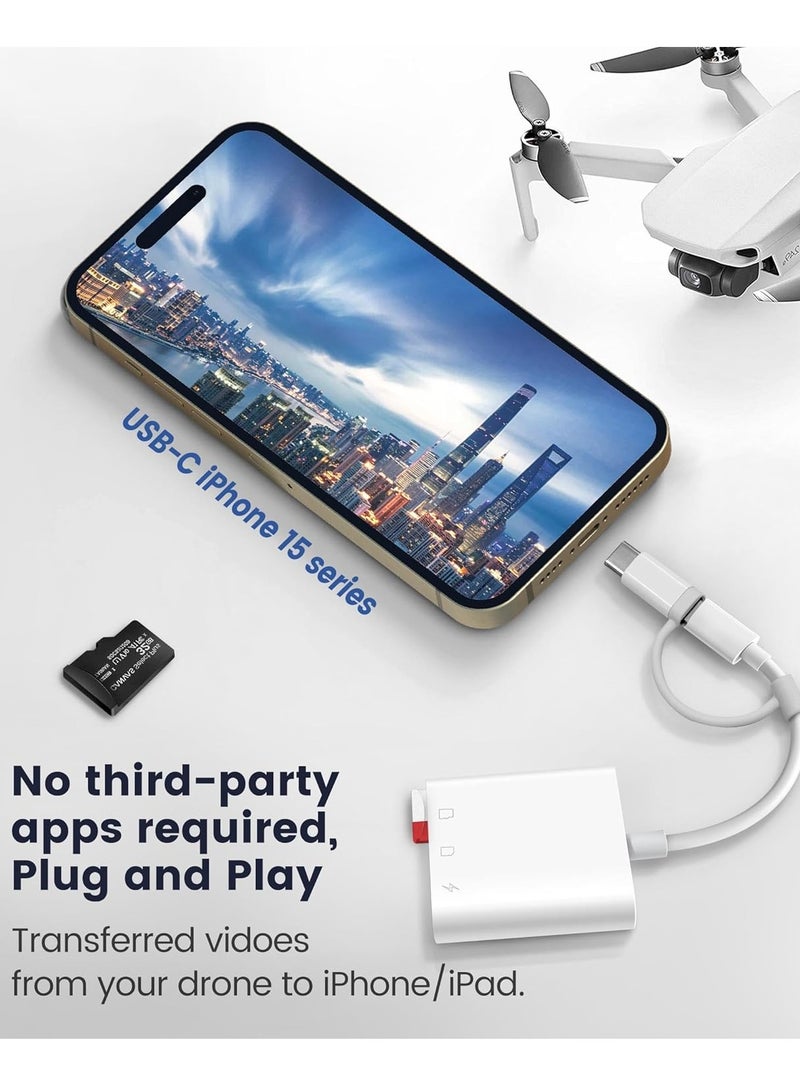 MJZ SD Card Reader for iPhone iPad with USB C Adapter, TF Card Trail Camera SD Card Reader Viewer, Micro SD Card Reader with Dual Slots, USB C Memory Card Reader Adapter with SD & MicroSD Card Slots, Plug and Play for iPhone 15 Pro Max, iPad Pro/Air/Mini, Mac, MacBook Pro/Air, and More USB-C/Type C Devices  - Image 5
