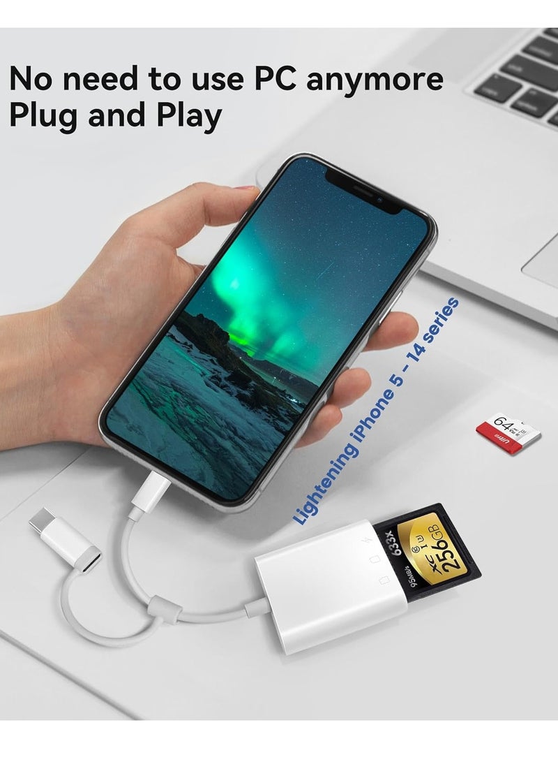 MJZ SD Card Reader for iPhone iPad with USB C Adapter, TF Card Trail Camera SD Card Reader Viewer, Micro SD Card Reader with Dual Slots, USB C Memory Card Reader Adapter with SD & MicroSD Card Slots, Plug and Play for iPhone 15 Pro Max, iPad Pro/Air/Mini, Mac, MacBook Pro/Air, and More USB-C/Type C Devices  - Image 4