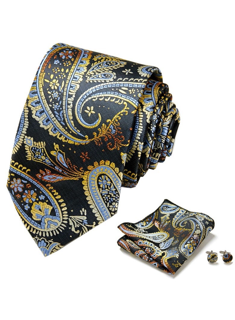 Men Ties and Pocket Square Cufflink Set Paisley Necktie Hankerchief Cufflinks Set for Men Wedding Party Formal Occasions