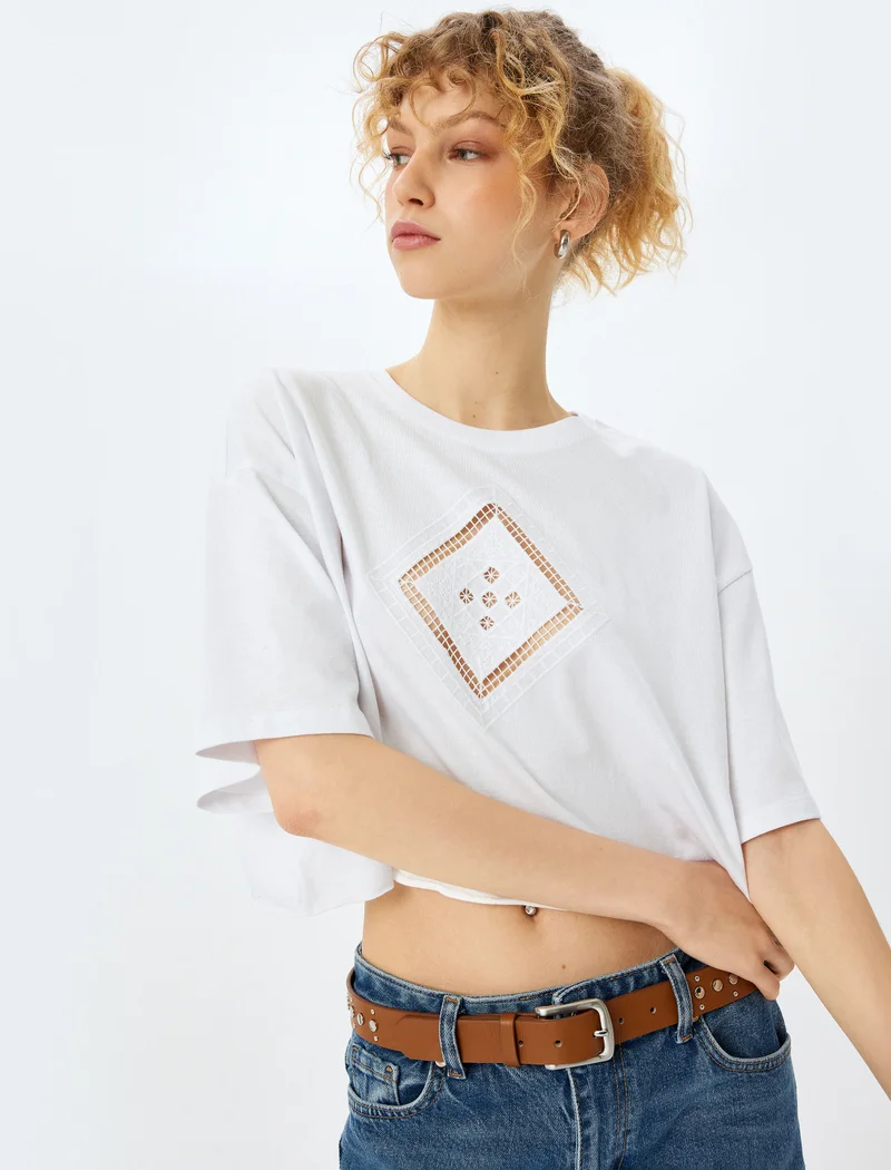 KOTON Embroidered Crop T-Shirt