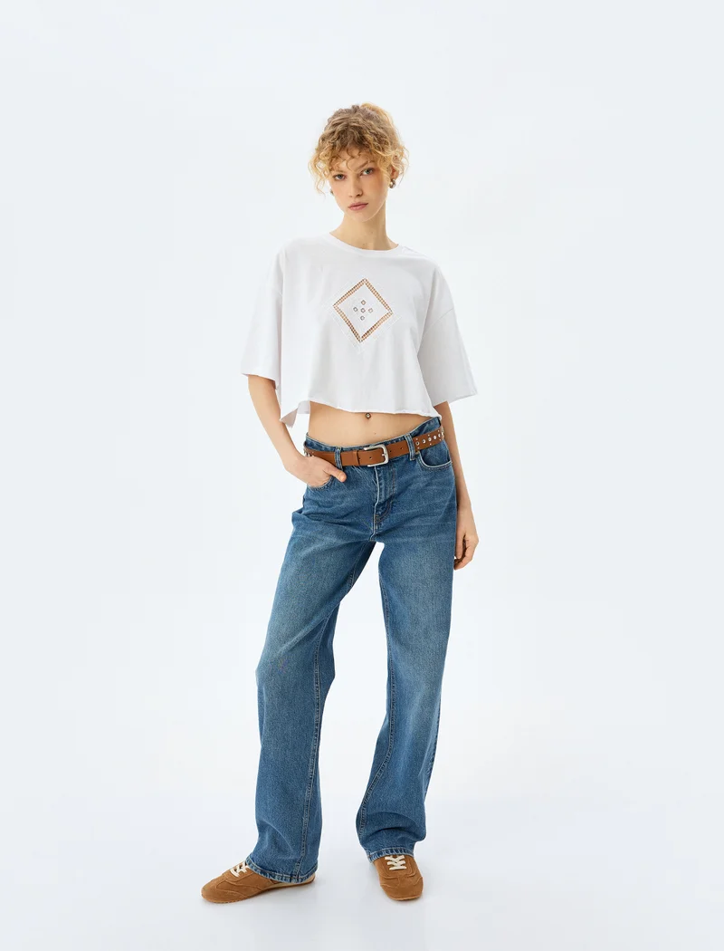 KOTON Embroidered Crop T-Shirt