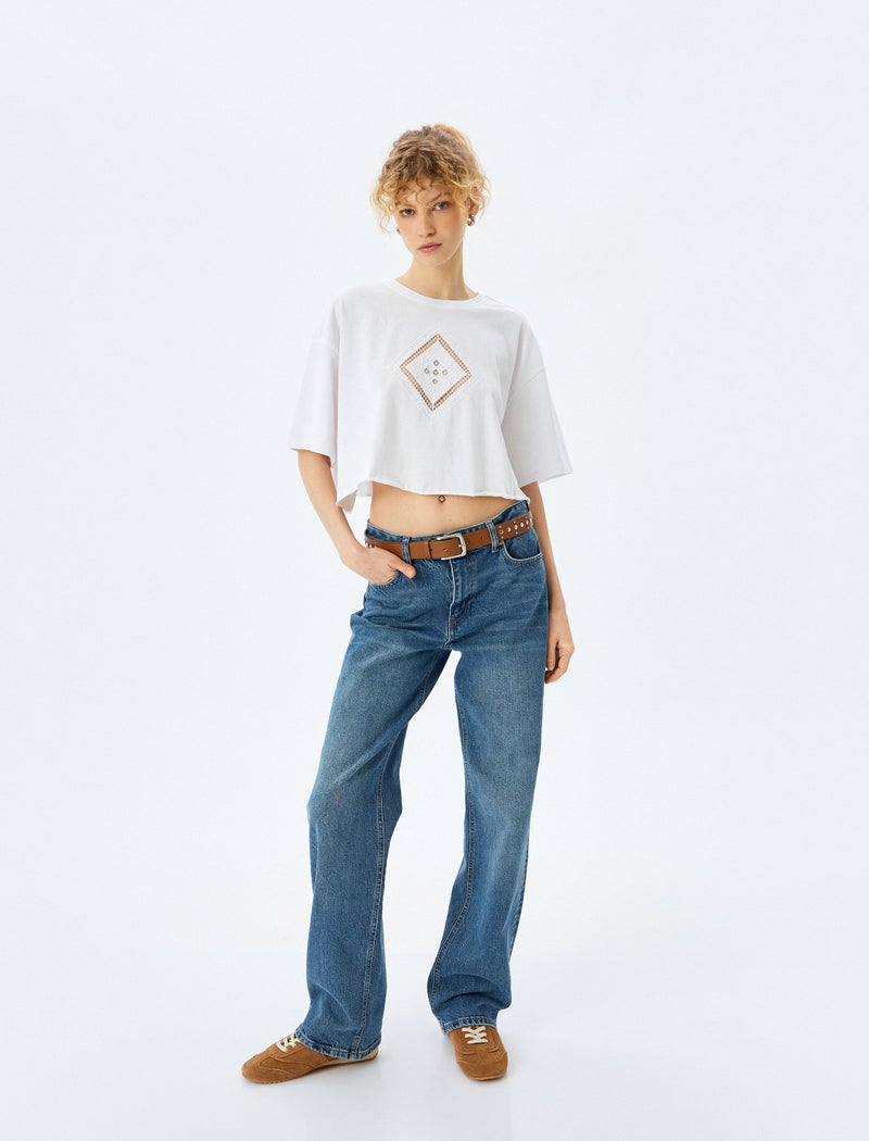 KOTON Embroidered Crop T-Shirt - Image 2