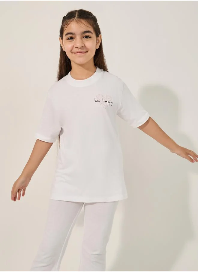 Styli Typography Print T-Shirt and Drawstring Pyjama Set