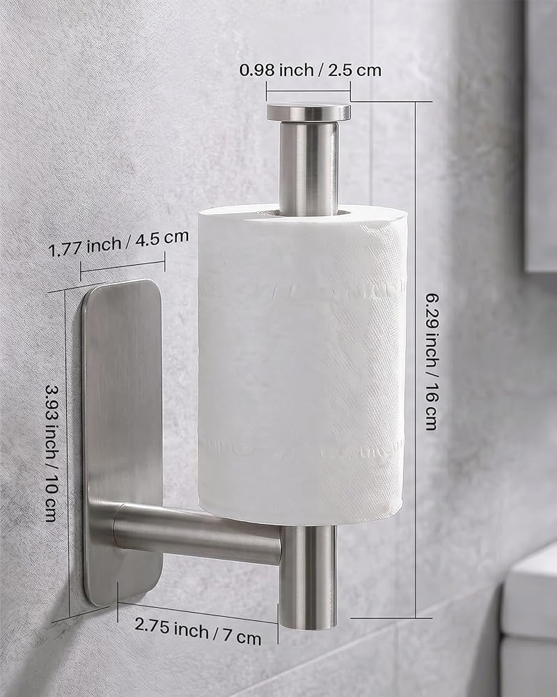 Proxima Direct 2 Pack Adhesive Toilet Paper Holder Rustproof 304 Stainless Steel Kitchen Roll Holder Peel and Stick for Washroom Home (Silver) - Image 2