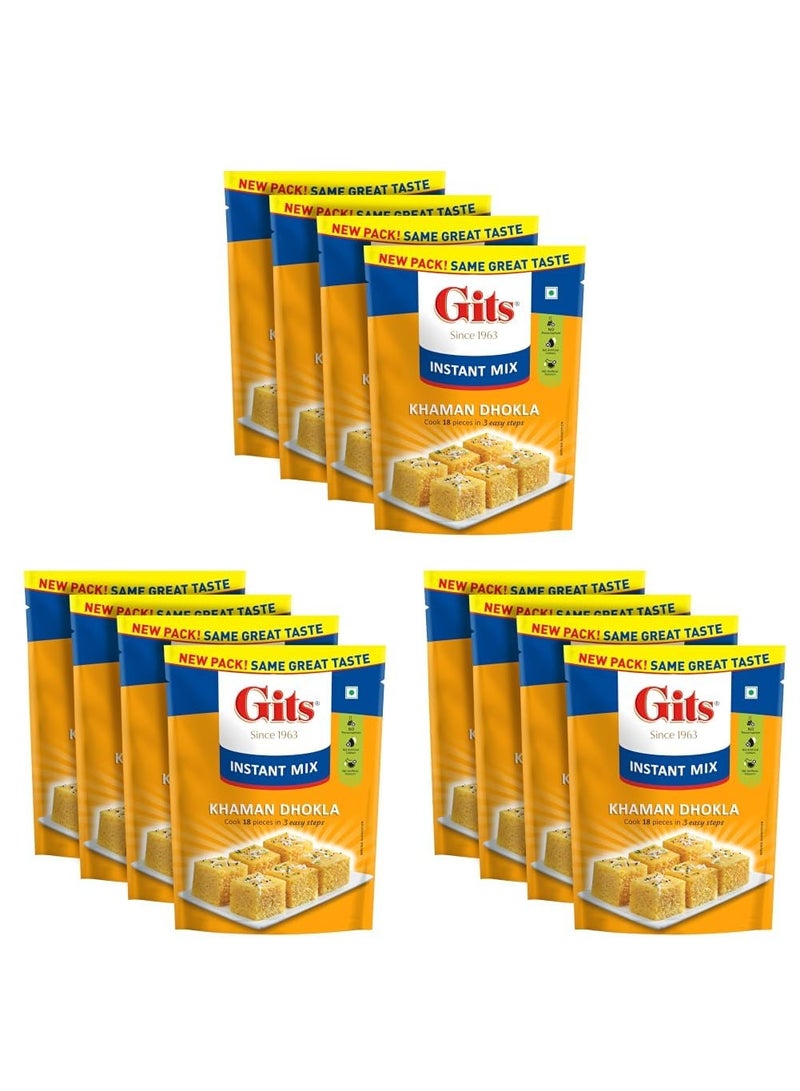 Gits Instant Khaman Dhokla Snack Mix, Pure Veg, Indian Snack Mix, 720g (Pack of 12, 180g Each) - Image 1