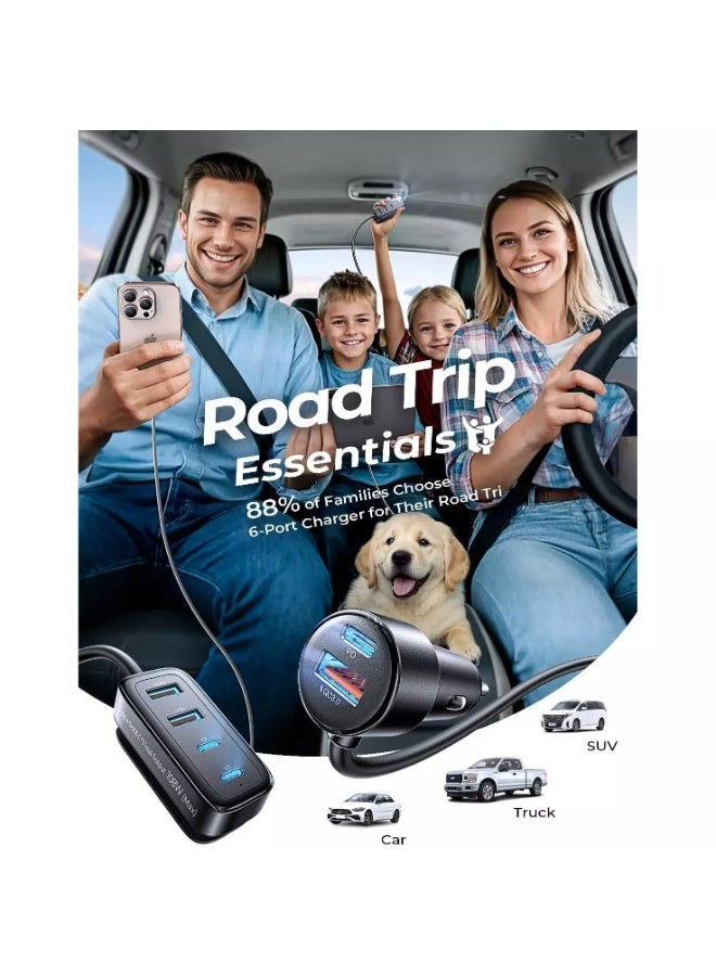 Ainope [6 Ports] USB C Car Charger, 90W Car USB Charger Multi Port [PD 36W&QC 3.0] Super Fast Car Charger Adapter, Car Cigarette Lighter Adapter with 5FT Cable for iPhone 16 15 14 Samsung S24 iPad Pro - Image 3