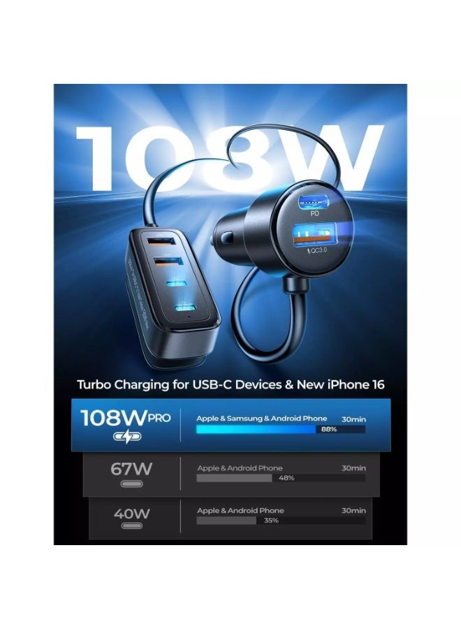 Ainope [6 Ports] USB C Car Charger, 90W Car USB Charger Multi Port [PD 36W&QC 3.0] Super Fast Car Charger Adapter, Car Cigarette Lighter Adapter with 5FT Cable for iPhone 16 15 14 Samsung S24 iPad Pro - Image 5