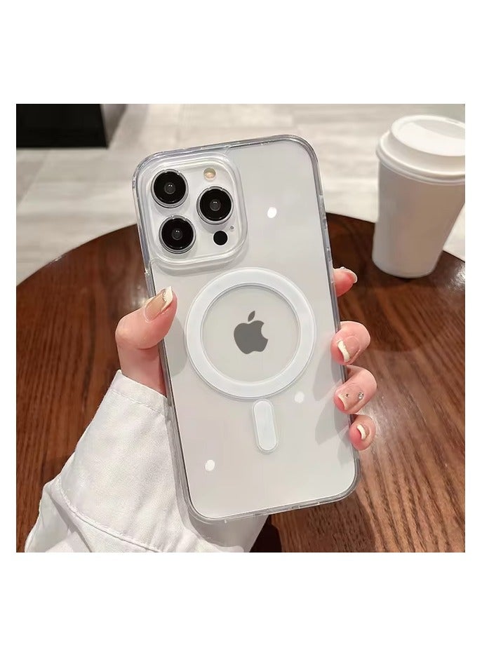 Transparent Magnetic Case Compatible with Wireless Charging Shockproof for iPhone 16 Pro - Image 1