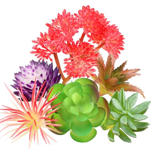 QUOZUO Artificial Succulent Plants, 6pcs Mini Fake Succulents Plants for DIY Crafting Home Wall Office Decoration (excluding pots) - Image 1