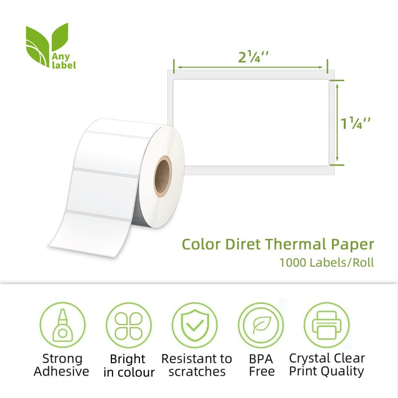 Anylabel 2.25" x 1.25" White Direct Thermal Labels, Replacement for Self-Adhesive Address Shipping Barcode Thermal Stickers, Compatible with Rollo & Zebra Thermal Label Printer(1 Roll, 1000 Labels) - Image 2